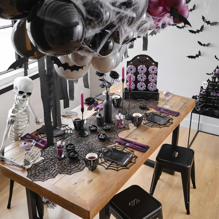 Black Lace Spider Web Table Runner